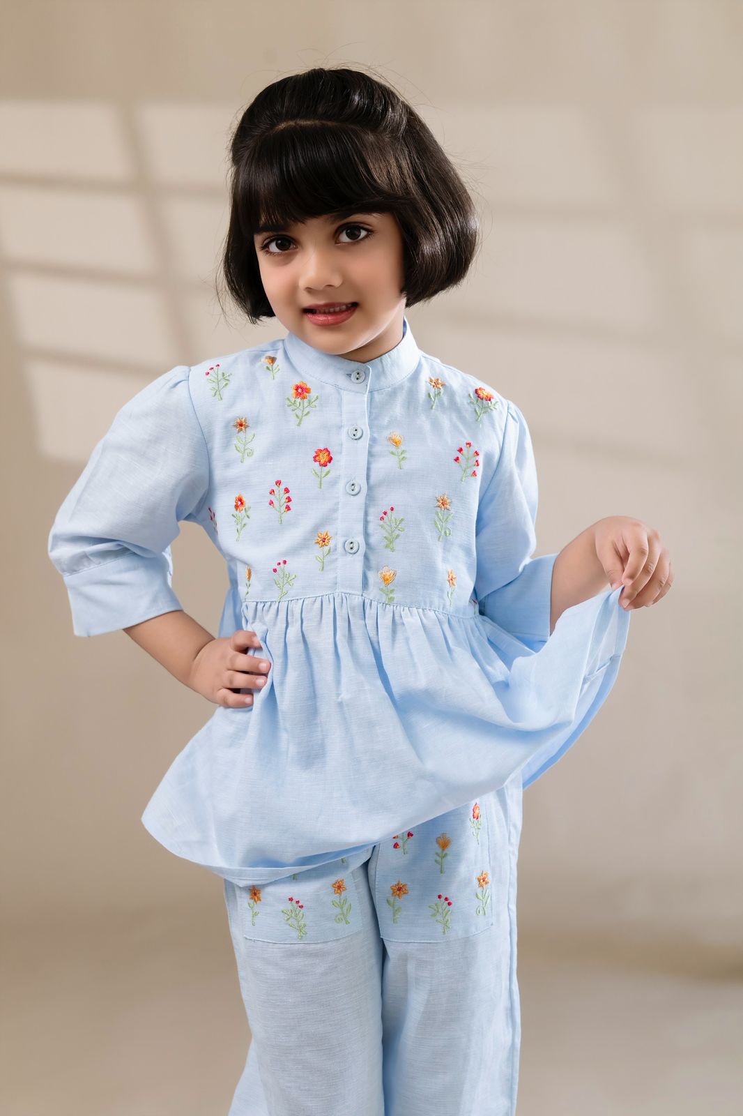 Pastel Blue Embroidered Co-ord Set