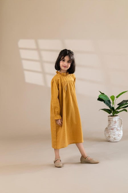 Mustard Yellow Long-Sleeve Girls Dress