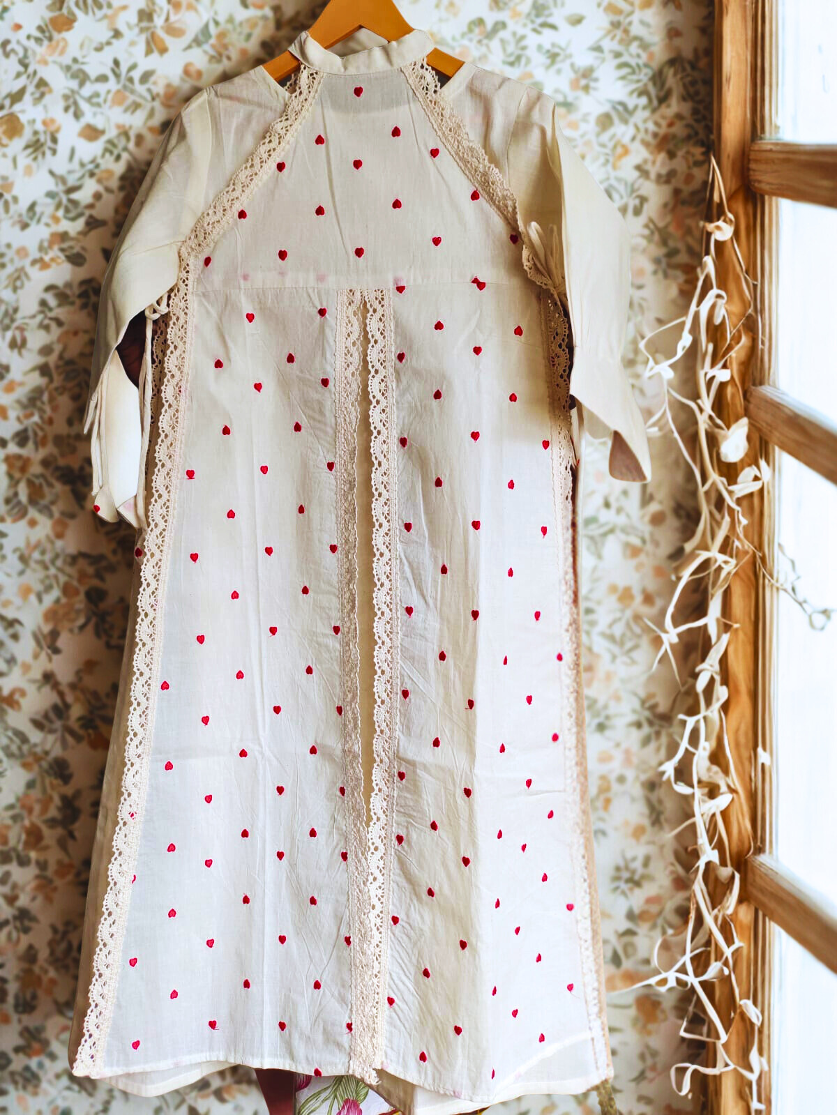 Cream Heart Apron-Style Dress