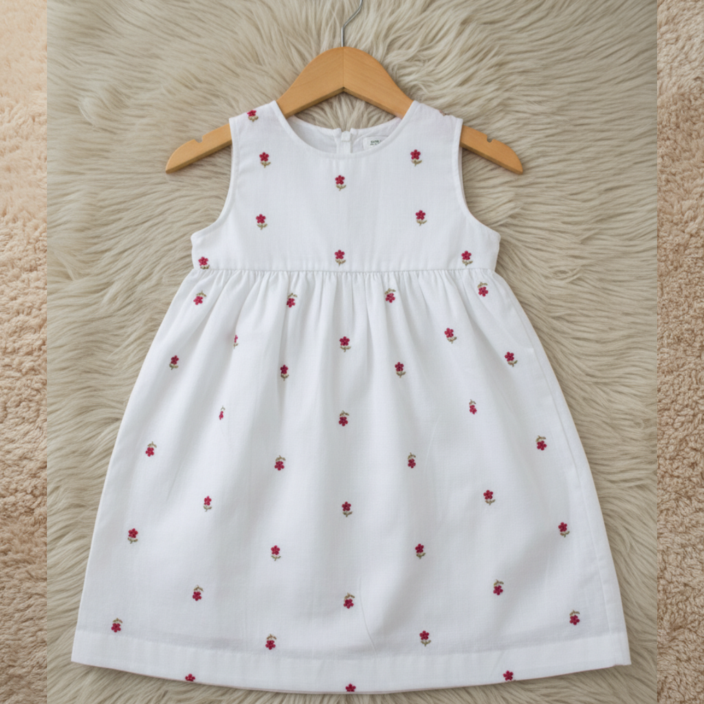 White Floral Embroidered Dress
