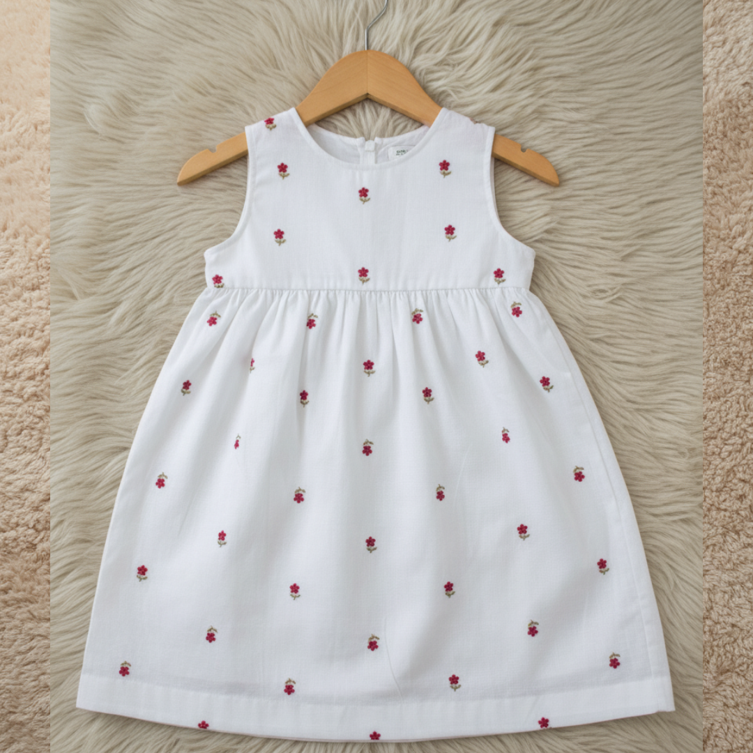 White Floral Embroidered Dress