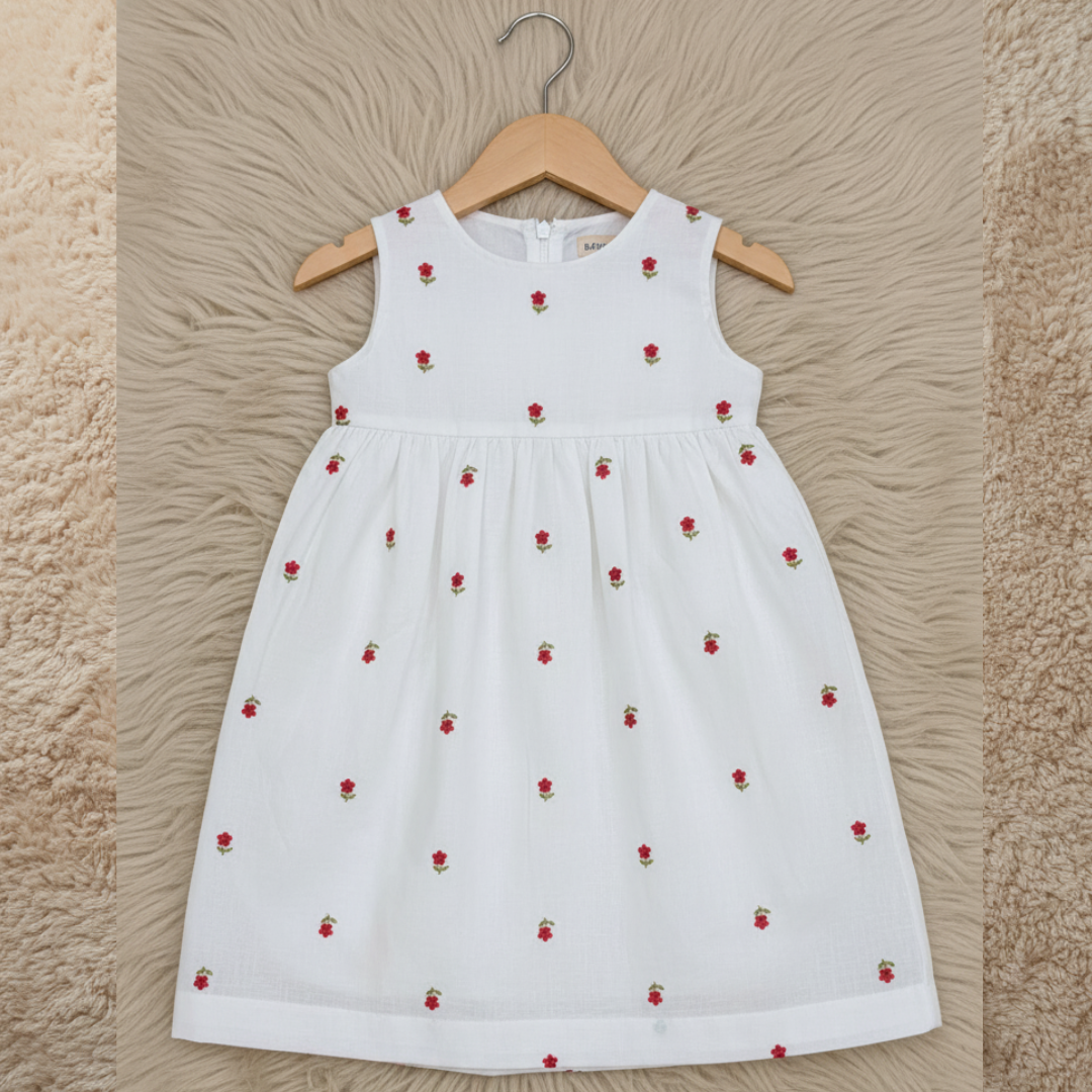 White Floral Embroidered Dress