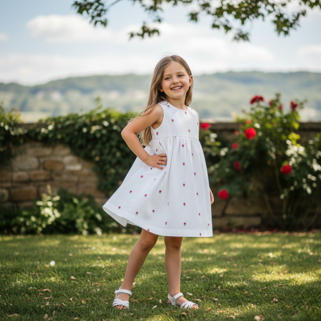 White Floral Embroidered Dress