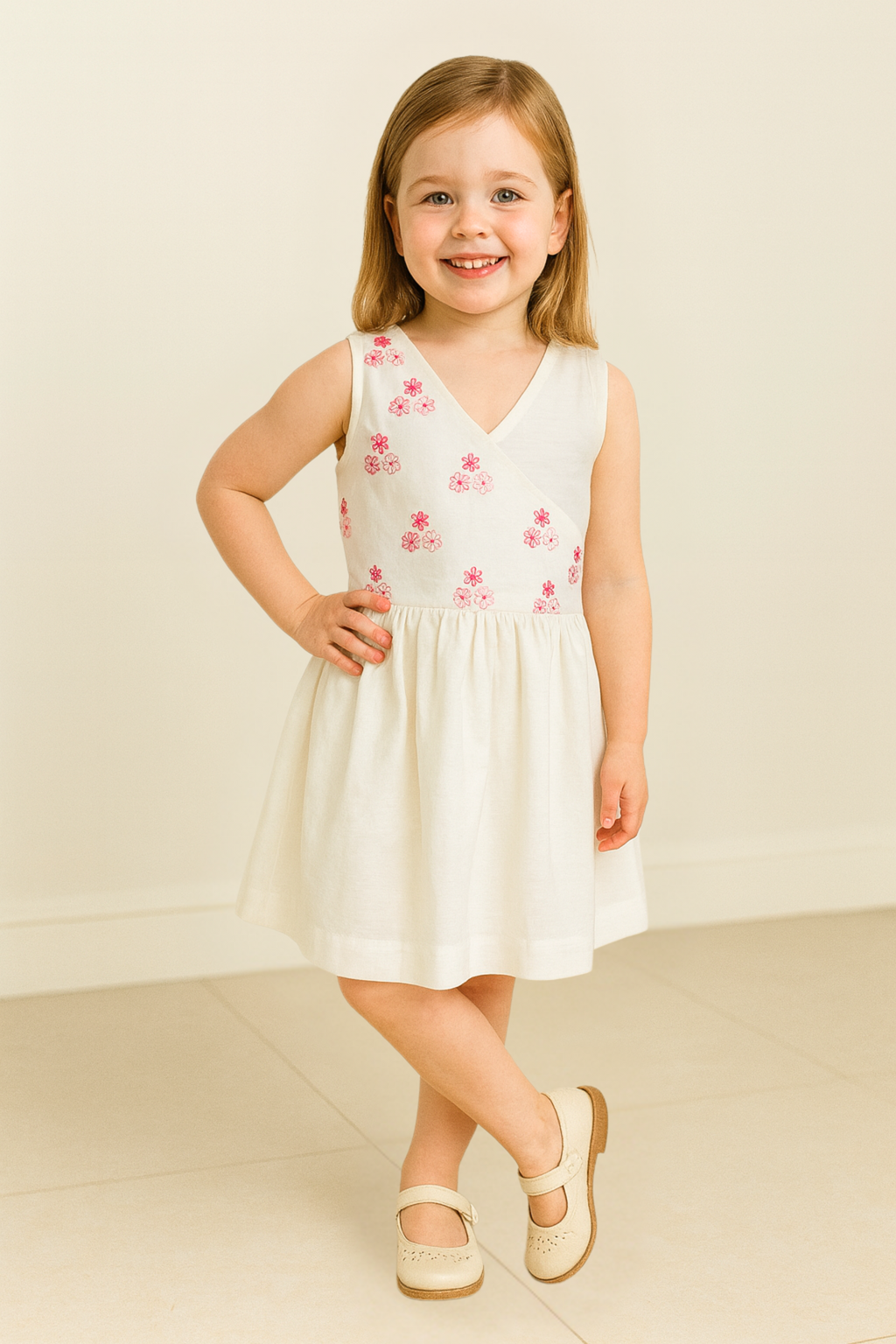 White Floral Embroidered Dress