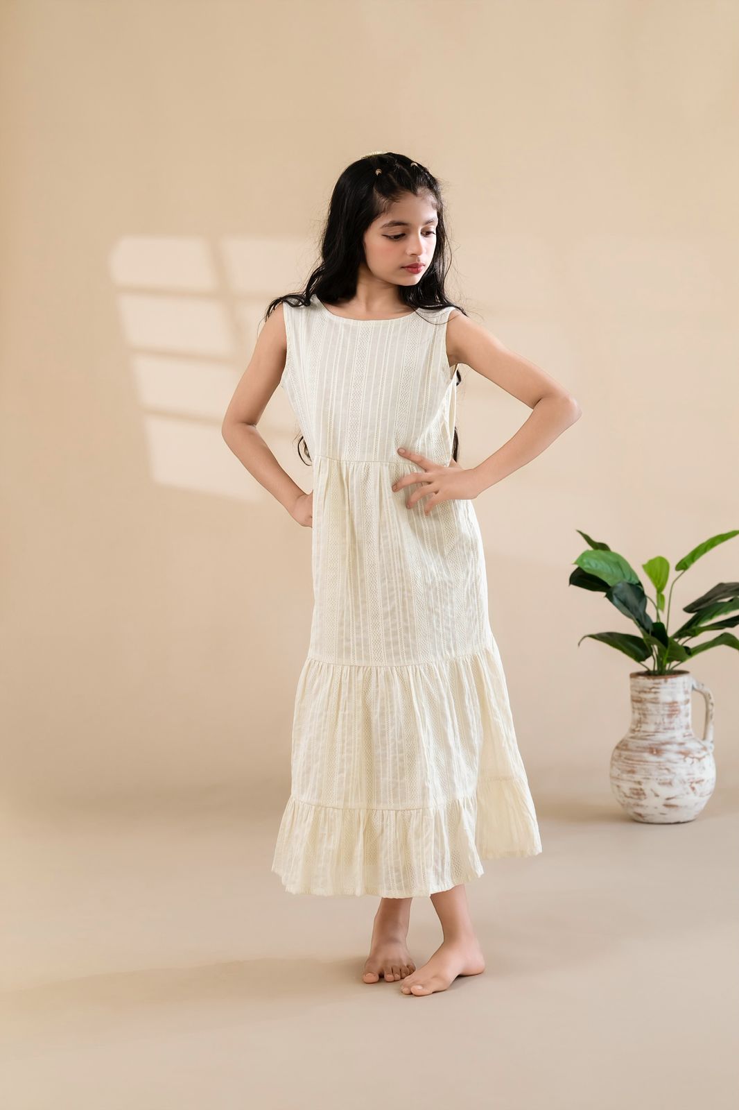 Off-White Cotton Maxi  Dress