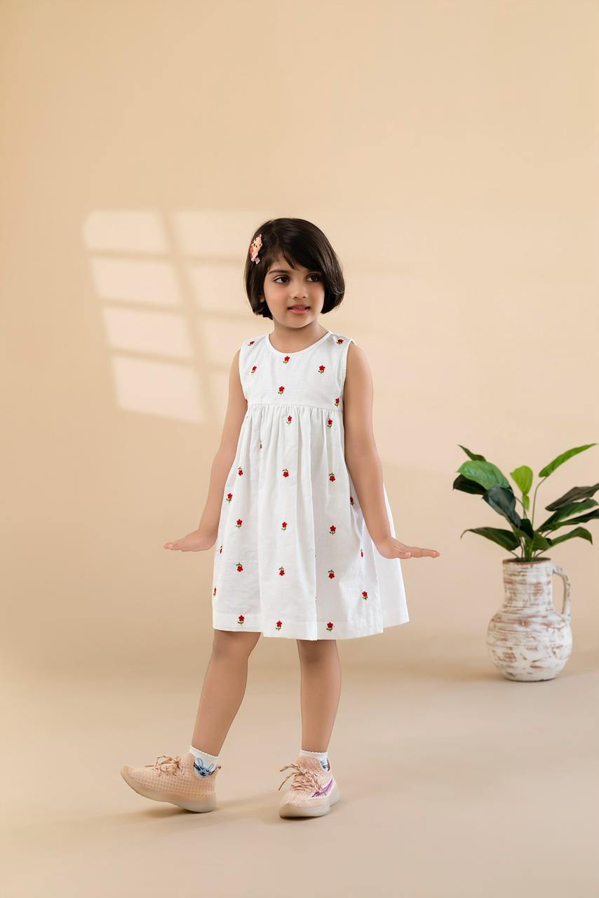 White Floral Embroidered Dress
