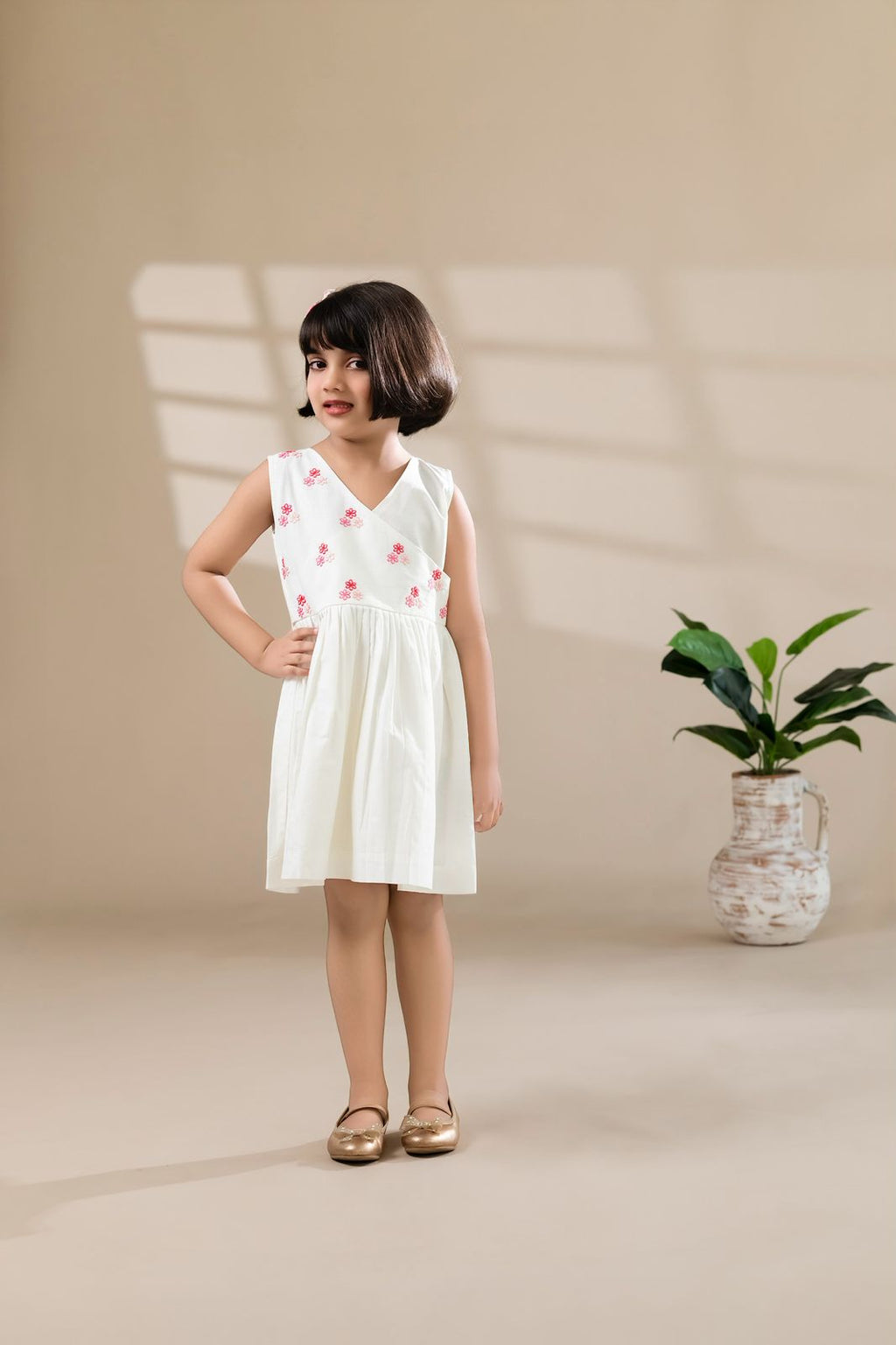 White Floral Embroidered Dress