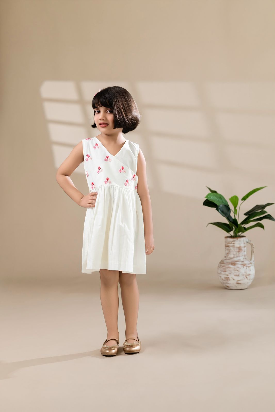 White Floral Embroidered Dress