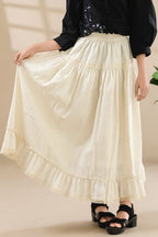 Cream Ruffle Hem Flared Skirt