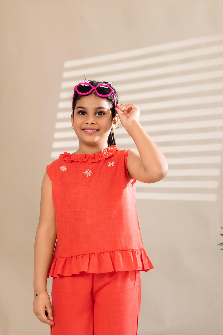 Sleeveless Embroidered Cord Set