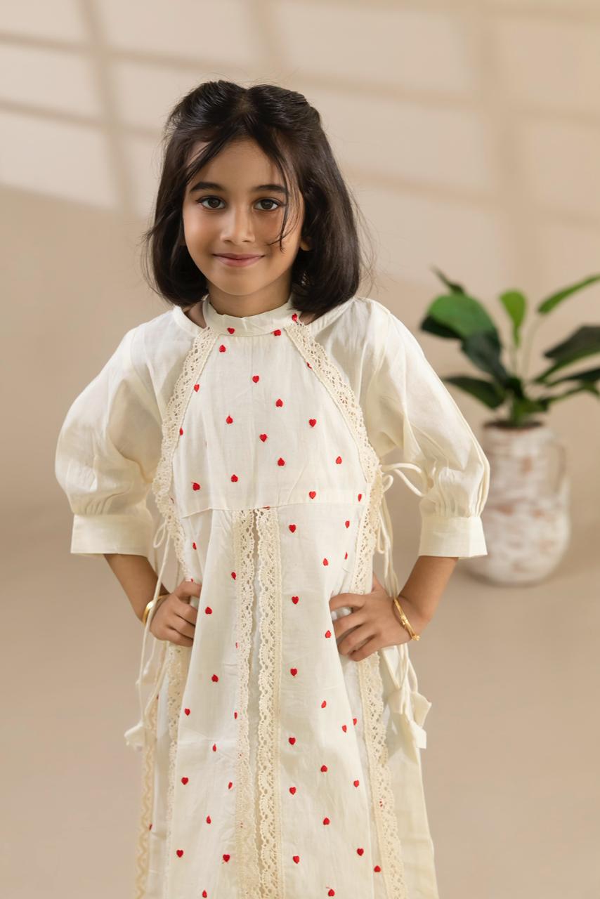 Cream Heart Apron-Style Dress